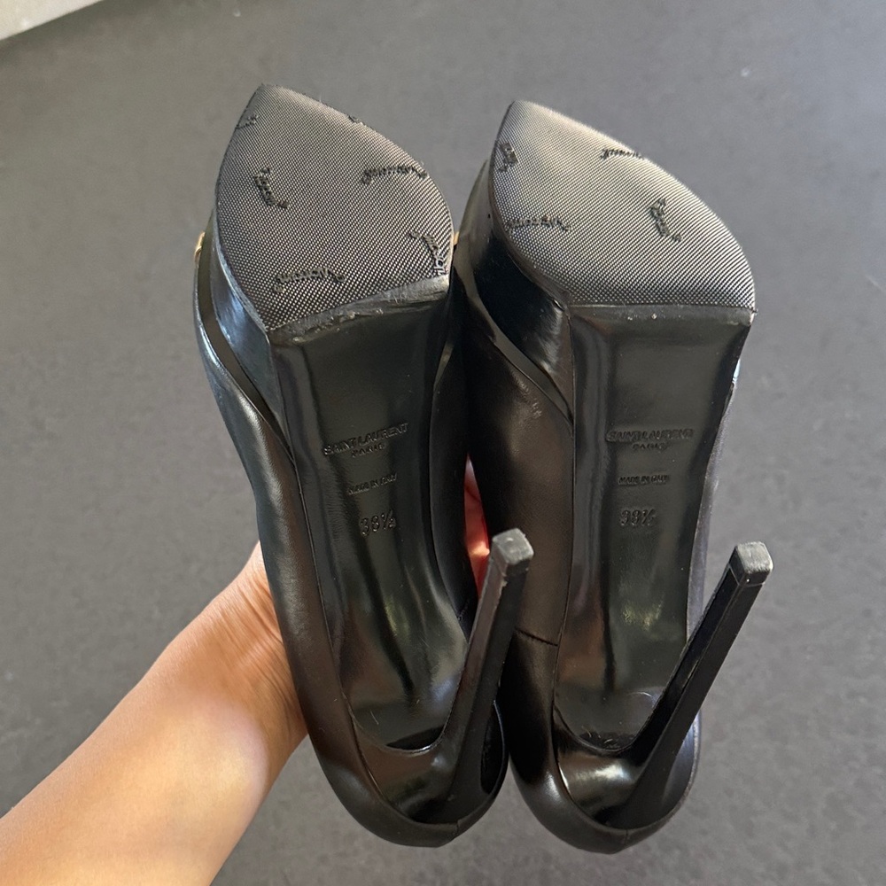 💯 AUTHENTIC Saint Laurent Black Platform Heels with Gold Trim Black Size 38.5 - Picture 11 of 12